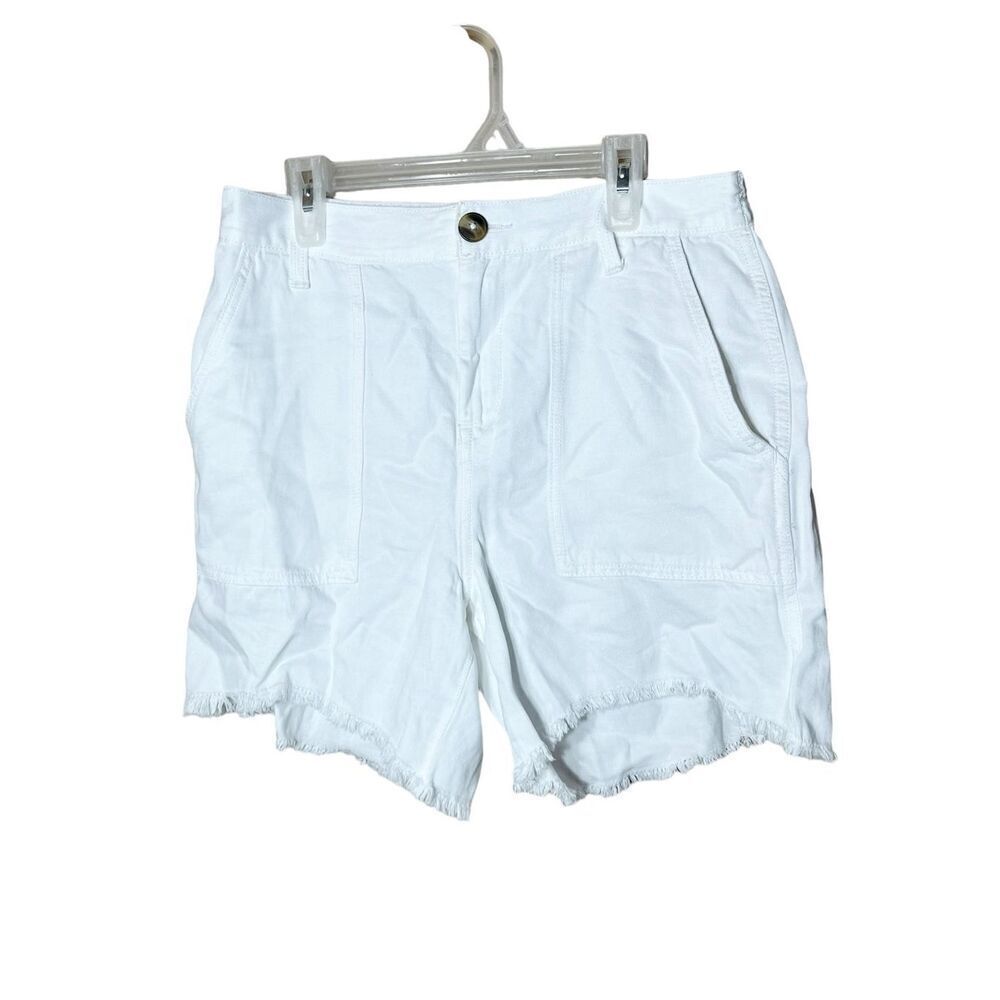 Aerie Linen Blend Midi White Adventure Shorts Frayed Raw Hem Size Small‎ NWT